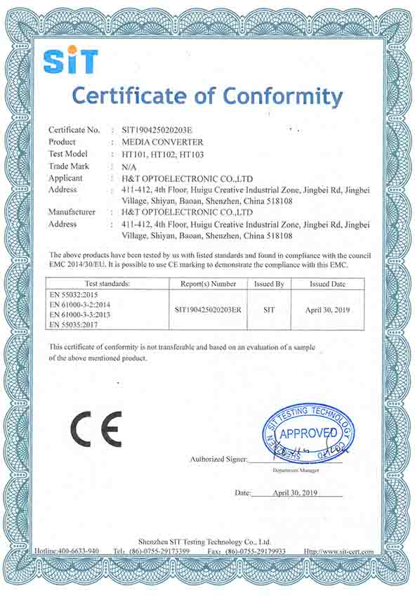 CE certificate for media converter CE certificate for media converter